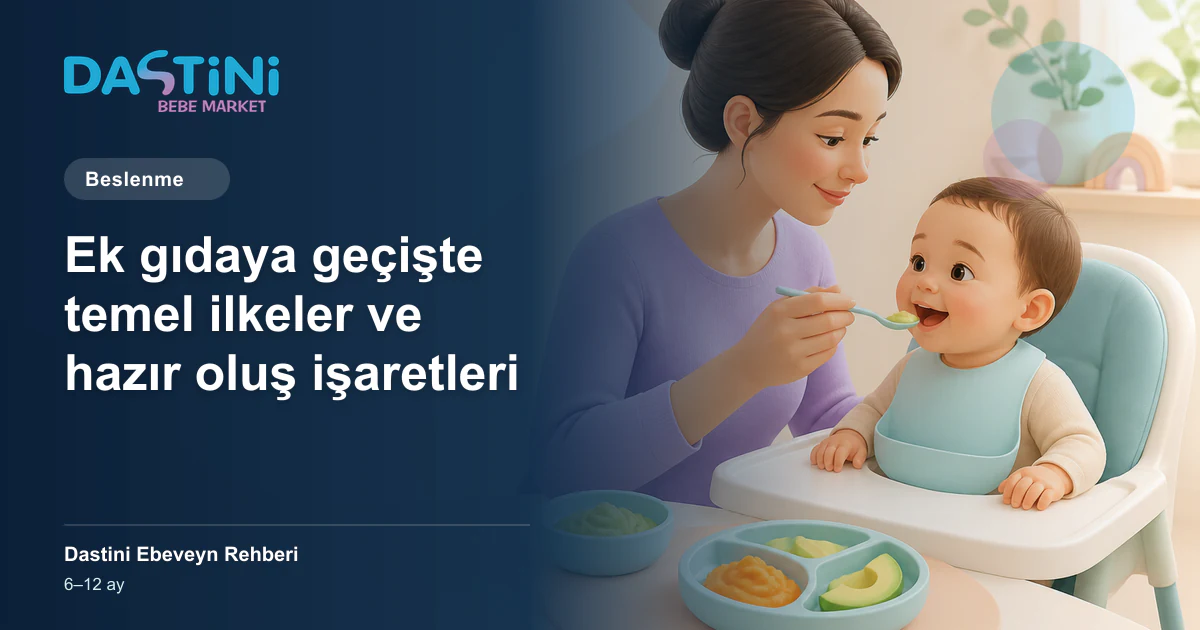 Ek gıdaya geçişte temel ilkeler ve hazır oluş işaretleri için Dastini Ebeveyn Rehberi kapak illüstrasyonu