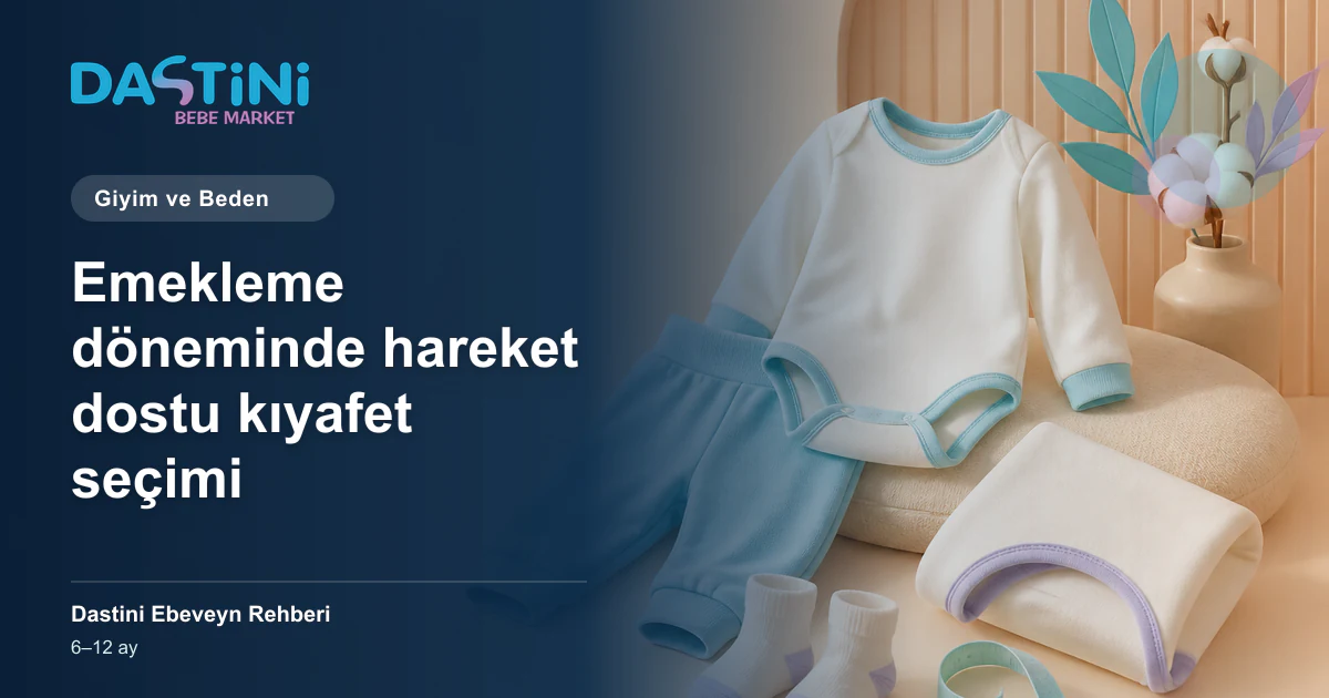 Emekleme döneminde hareket dostu kıyafet seçimi için Dastini Ebeveyn Rehberi kapak illüstrasyonu