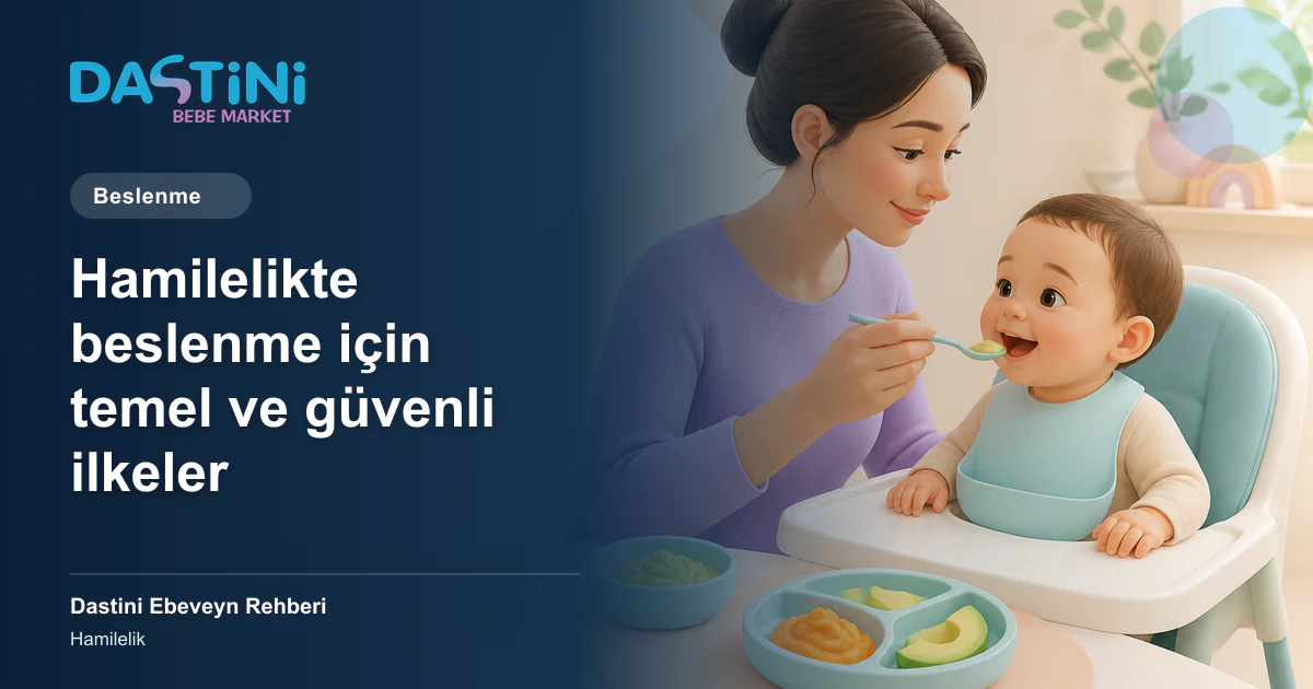 Hamilelikte beslenme için temel ve güvenli ilkeler için Dastini Ebeveyn Rehberi kapak illüstrasyonu