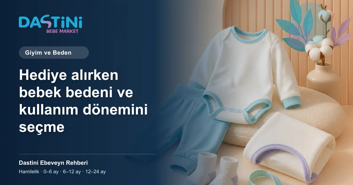 Hediye alırken bebek bedeni ve kullanım dönemini seçme için Dastini Ebeveyn Rehberi kapak illüstrasyonu