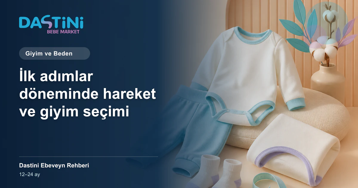 İlk adımlar döneminde hareket ve giyim seçimi için Dastini Ebeveyn Rehberi kapak illüstrasyonu