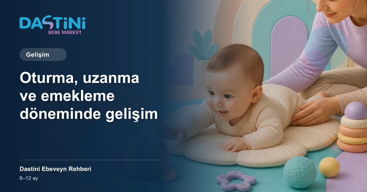Oturma, uzanma ve emekleme döneminde gelişim için Dastini Ebeveyn Rehberi kapak illüstrasyonu